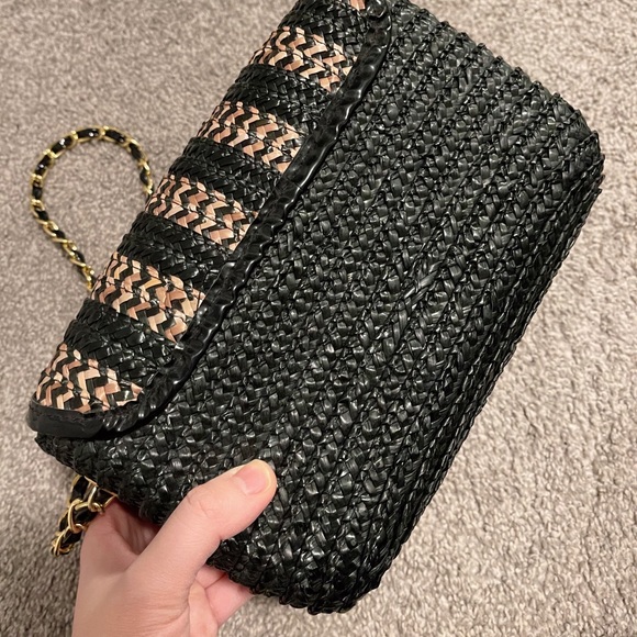 Gold and Black Woven Flap Bag on Chain - Picture 2 of 5
